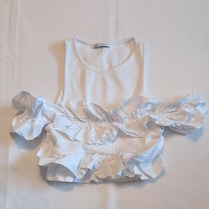 Zara White Ruffled Crop Top